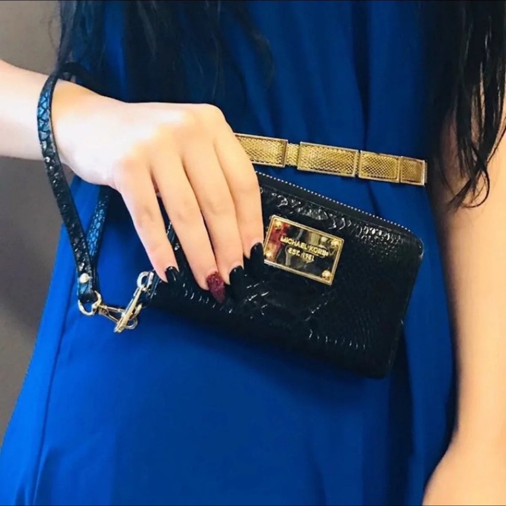 Michael Kors Black Leather Python Pattern Wallet … - image 2